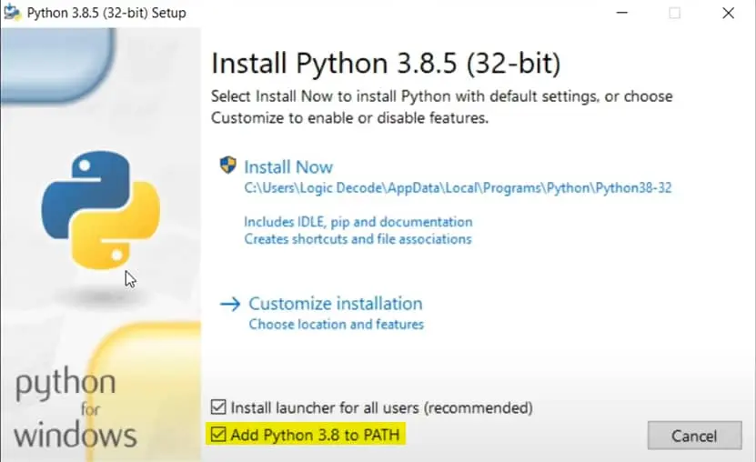 Python Windows Installation Window